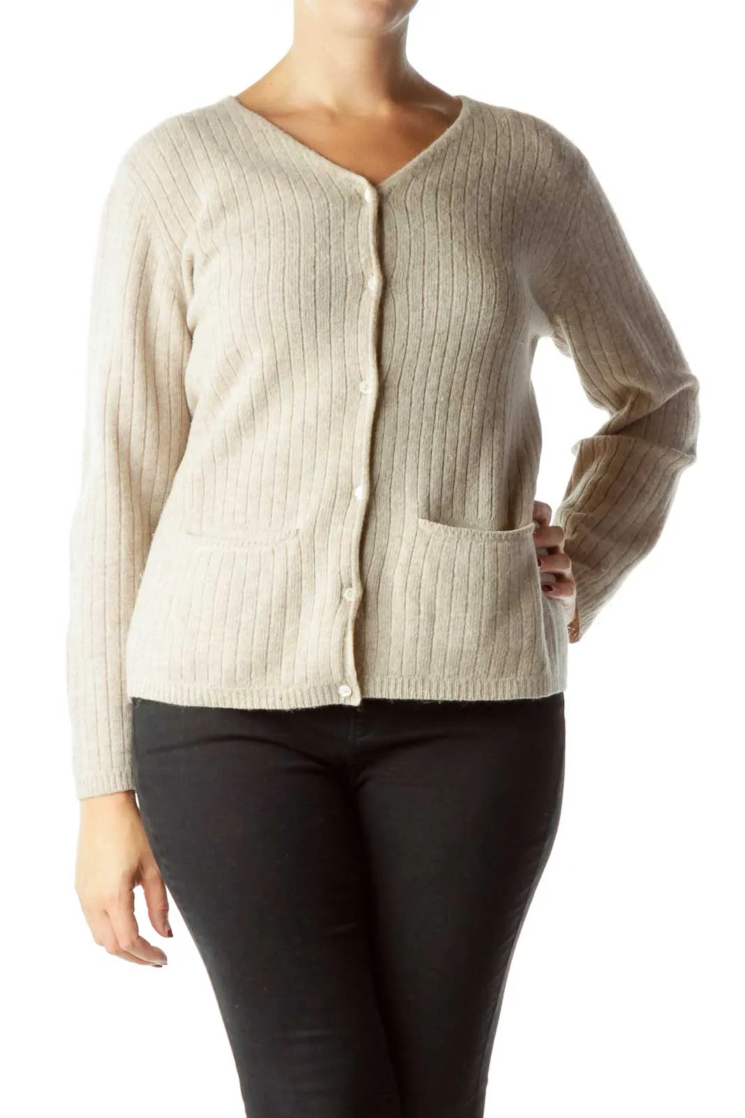 Beige Cable Knit Cardigan